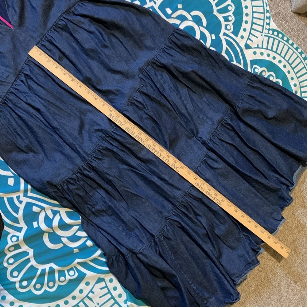 Kate Spade Deep Blue Midi Vineyard dress denim zip back tiered a line size 14 - Picture 11 of 12